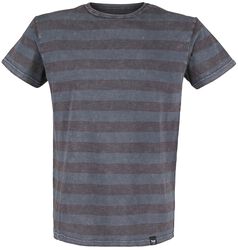 Camiseta gris con bandas horizontales y cuello redondo, Black Premium by EMP, Camiseta