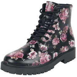 Black Lace-Up Boots with Floral All-Over Print, Rock Rebel by EMP, Botas