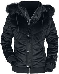 Chaqueta invierno de terciopelo con capucha de piel artificial, Black Premium by EMP, Chaqueta de Invierno