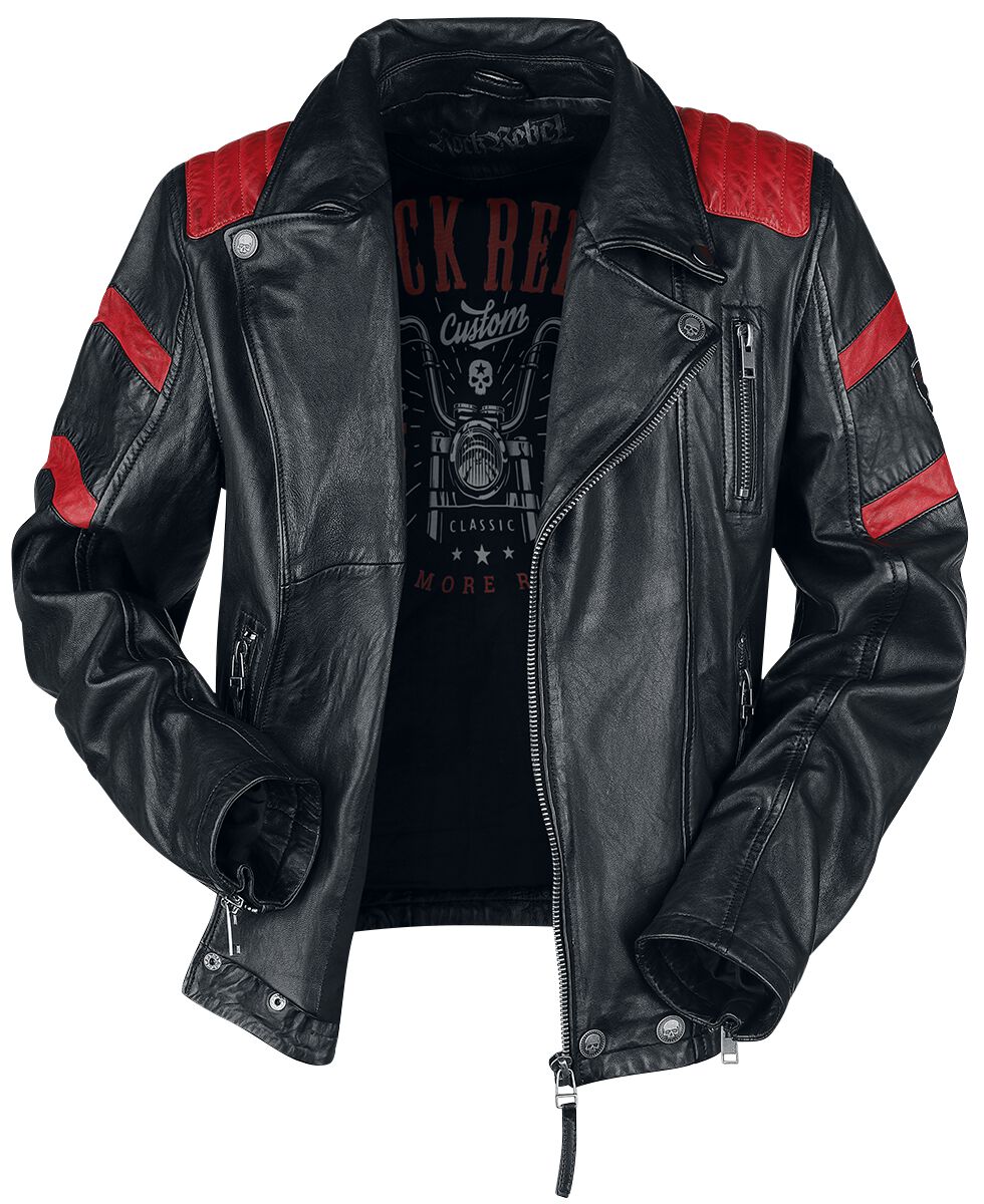 Cuero Chaquetas Para Motos Custom Chaqueta Biker Piel Negra/roja