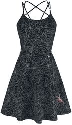 Gothicana X Anne Stokes - Vestido corto negro con estampado y cinturón de cadena