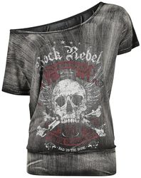 Camiseta gris oscuro con cuello redondo y estampado, Rock Rebel by EMP, Camiseta