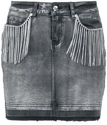 Falda de denim gris con cadenas de brillos, Rock Rebel by EMP, Minifalda