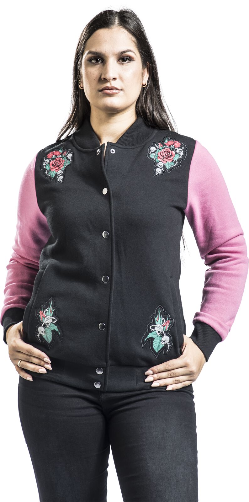 Felpa Con Cappuccio Donna Rock Rebel By EMP, Rosso Scuro Con Rivetti XL, Taglio Regular - 5