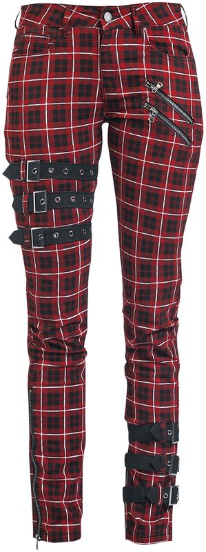 Skarlett - Pantalones negros/rojos a cuadros con correas