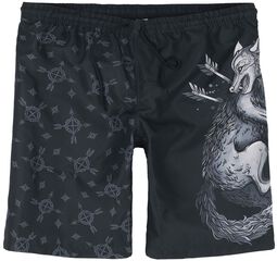 Swim Shorts With Wolf Print, Black Premium by EMP, Bañador
