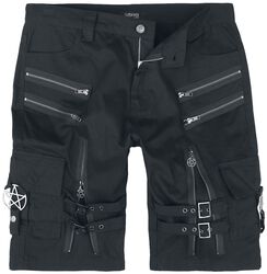 Shorts con correas, hebillas y cremallera, Gothicana by EMP, Pantalones cortos