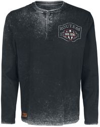 Rock Rebel X Route 66 - Black Long-Sleeve Top with Button Placket, Print and Appliqué