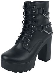 Black Boots with Studded Straps and Chains, Gothicana by EMP, Tacón alto