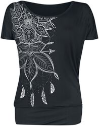 Camiseta negra con estampado y cuello redondo, Gothicana by EMP, Camiseta