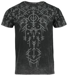 Black Washed T-Shirt With Runes And Skulls, Black Premium by EMP, Camiseta
