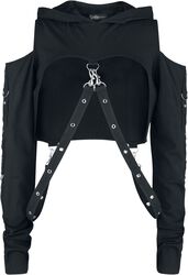 Cropped Hoodie with Straps, Gothicana by EMP, Sudadera con capucha