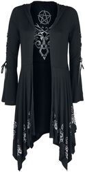Gothicana X Anne Stokes - Cardigan negro con capucha, cordón y amplia manga