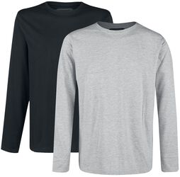Pack doble tops negro y gris manga larga con cuello redondo, R.E.D. by EMP, Camiseta Manga Larga