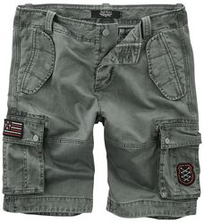 Pantalón corto cargo gris con parches, Rock Rebel by EMP, Pantalones cortos