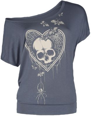T-Shirt mit Spinnennetz-Herz und Skull Print
