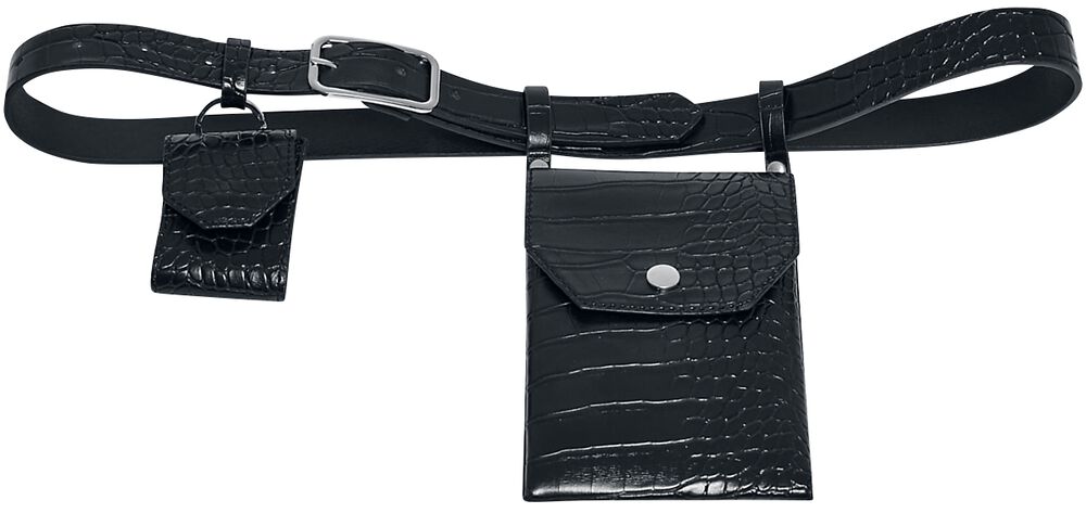 Cinturón de piel de cocodrilo artificial con bolsa