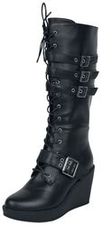 Black Lace-Up Boots with Heel and Buckles, Gothicana by EMP, Botas de cordones