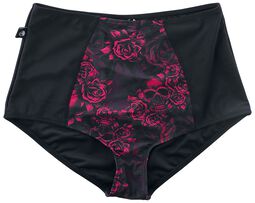 Braga negra bikini de cintura alta con diseño Skull & Roses