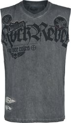 Grey Tank Top with Wash and Print, Rock Rebel by EMP, Top tirante ancho