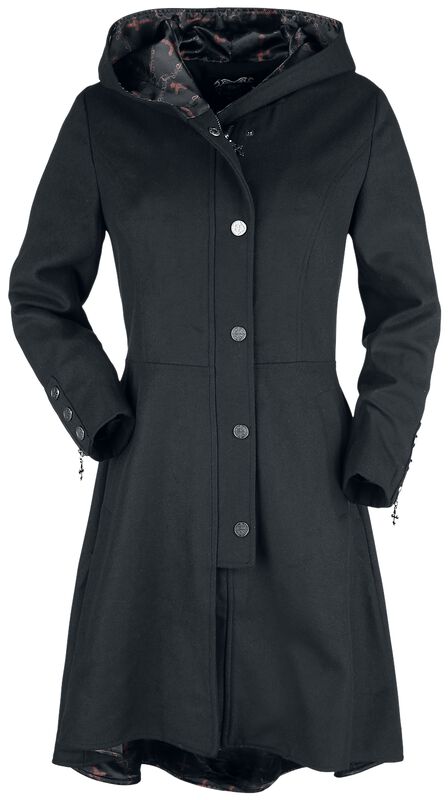 Gothicana X Anne Stokes - Abrigo negro con gran capucha y cordón