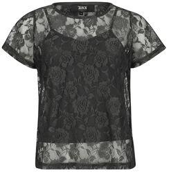Camiseta doble capa con encaje, Black Premium by EMP, Camiseta