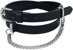 Cinturón estrecho negro con cadena decorativa, Rock Rebel by EMP, Cinturón
