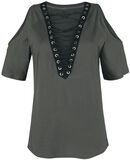 Top de hombro abierto con cordón, Black Premium by EMP, Camiseta