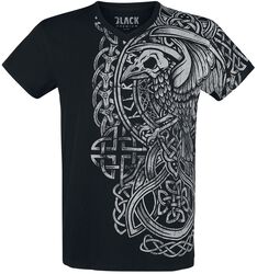 Camiseta negra con estampado y cuello en V, Black Premium by EMP, Camiseta