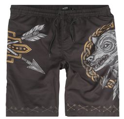 Swim Shorts With Arrow and Wolf Print, Black Premium by EMP, Bañador