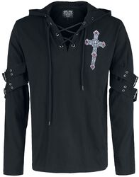 Gothicana X Anne Stokes - Camiseta negra larga con estampado y cordón, Gothicana by EMP, Camiseta Manga Larga
