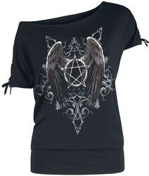 Gothicana X Anne Stokes - Black T-Shirt with Print and Lacing, Gothicana by EMP, Camiseta