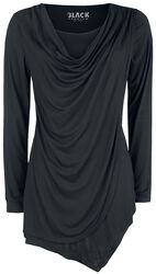 Camiseta negra manga larga con cuello cascada, Black Premium by EMP, Camiseta Manga Larga