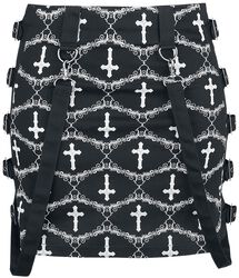 Gothicana X Anne Stokes - Mini falda negra con patrón y correas