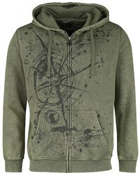 Hooded Jacket With Compass Print, Black Premium by EMP, Capucha con cremallera
