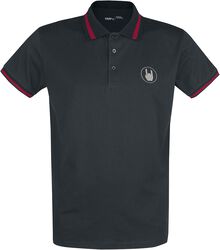 Polo negro con bordado y detalles en rojo, EMP Premium Collection, Camiseta