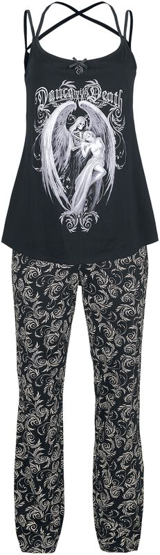 Gothicana X Anne Stokes - Pijama negro con estampado
