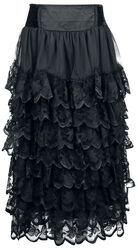 Flounce Skirt With Velvet Details, Gothicana by EMP, Falda larga
