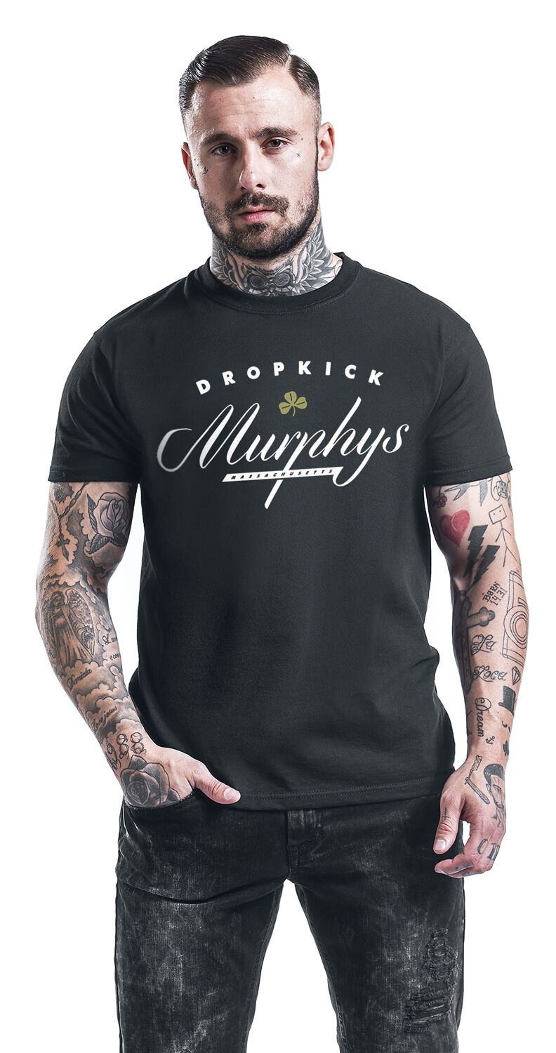 Dropkick Murphys Maglietta Uomo 'Cursive' - Nero, 100% Cotone, Regular Fit, Taglia XL