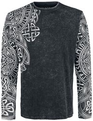 Camiseta negra manga larga con lavado y estampado, Black Premium by EMP, Camiseta Manga Larga