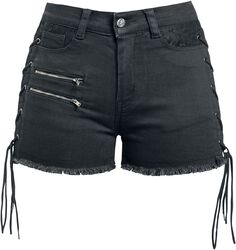 Pantalón corto negro con cordones, Gothicana by EMP, Pantalones cortos