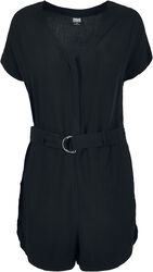 Ladies' Short Black Viscose Belt Jumpsuit, Urban Classics, Mono