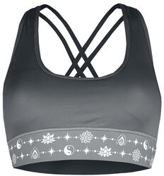 Sport and Yoga - Grey Bralette with Print and Crossed Straps at the Back