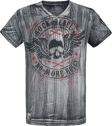 Camiseta gris con cuello en V y estampado, Rock Rebel by EMP, Camiseta