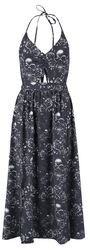 Double Slit Dress with Roses and Skulls, Black Premium by EMP, Vestido largo