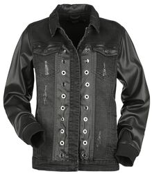 Jeans Jacket With Faux Leather Details, Black Premium by EMP, Chaqueta Tejana