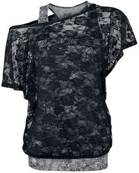 Top gris con camisa negra de encaje, Black Premium by EMP, Camiseta