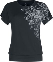 Sport and Yoga - Camiseta negra casual con detallado estampado, EMP Special Collection, Camiseta