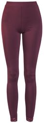 Burgundy Leggings with Lace Seam