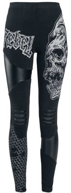 Rock-Style Leggings estampados, con cortes e insertos de piel artificial
